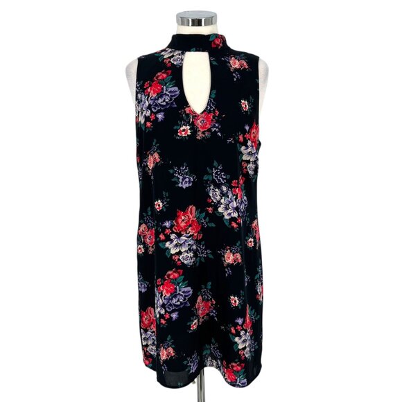 Skies Are Blue Floral Keyhole Sleeveless Dress Size Large Black Multicolor - Picture 1 of 12